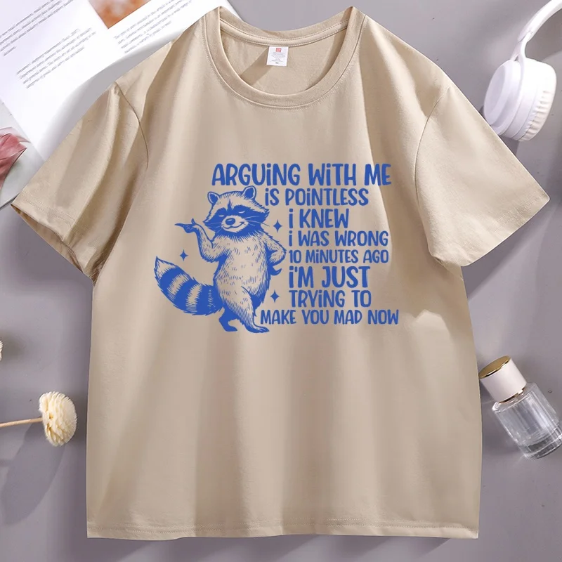 مضحك الراكون قائلا تي شيرت الرجال النساء روح الدعابة معي مجنون مطبوعة تي شيرت القطن قصير الأكمام فضفاضة تيز