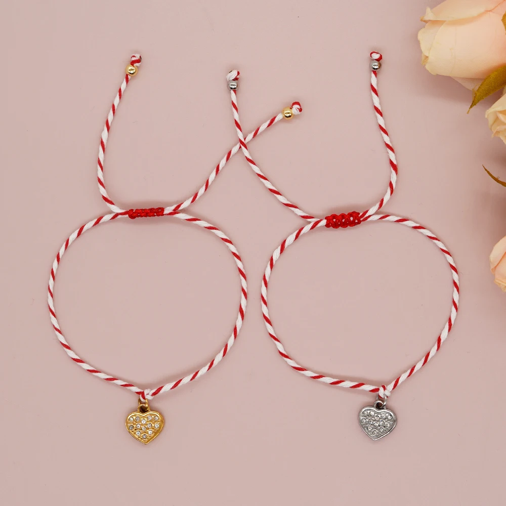 Go2boho 2024 Handcrafted Braided Red and White Rope Sting Love Heart Tradition Greek Martakia Series March Bracelets for Women