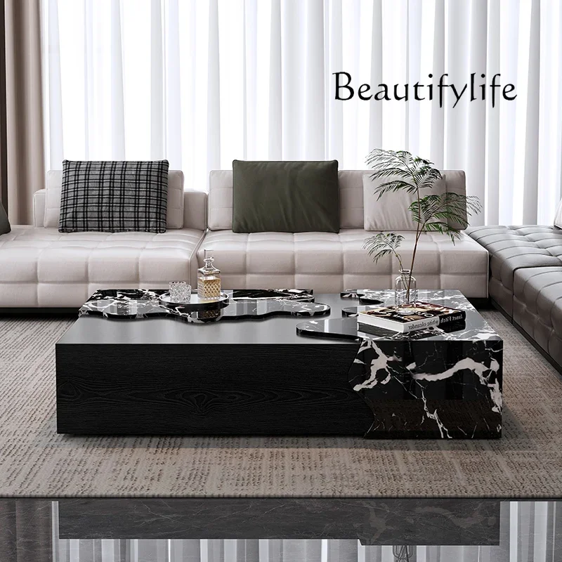 Jj Italian Designer Marble Coffee Table - Minimalist Luxury Rectangle Art Furniture for Compact Living