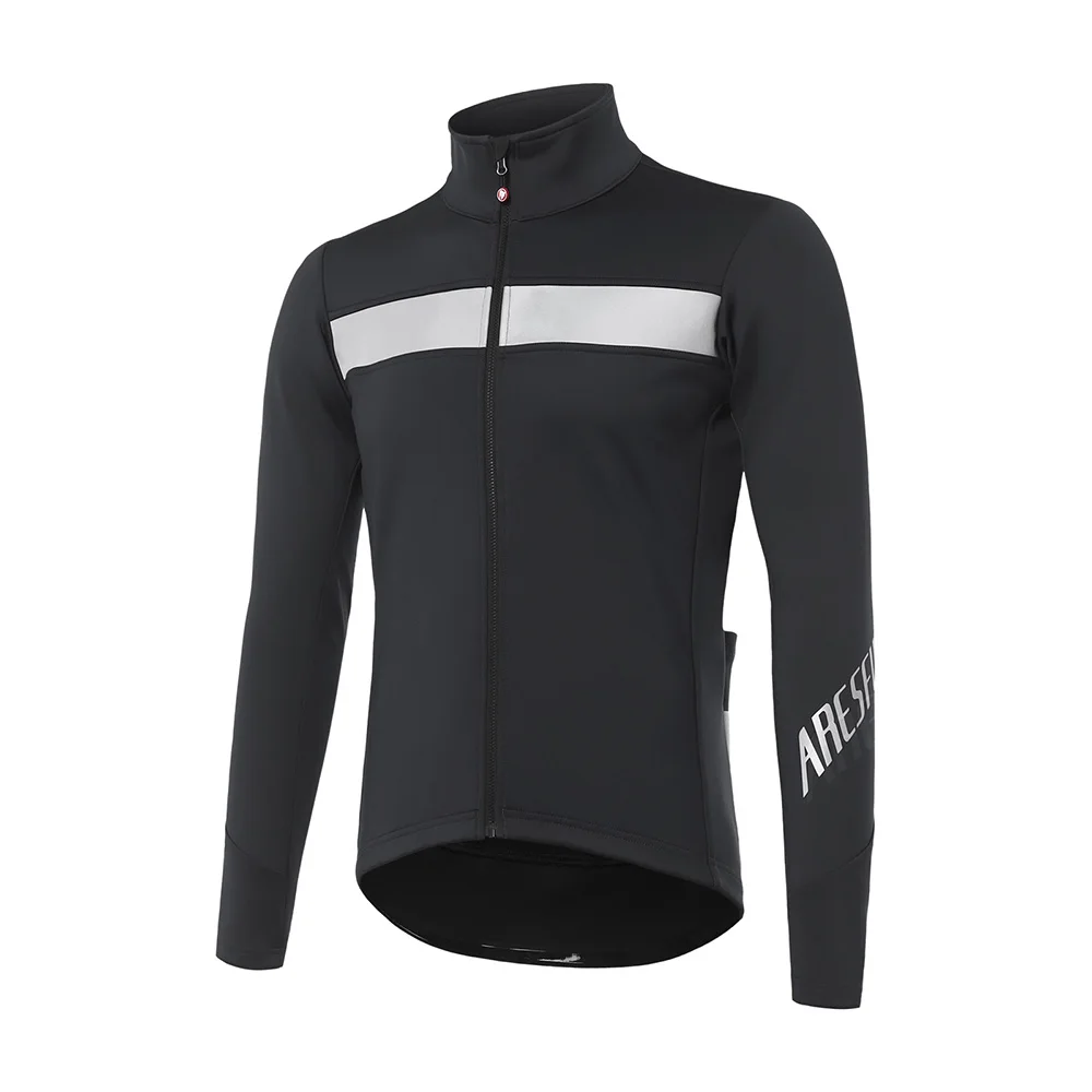 ARESFUEL Men's Cycling Jacket Windproof Warm Fleece Road Bike Jersey Running Jacket Winter Reflective Clothing F555