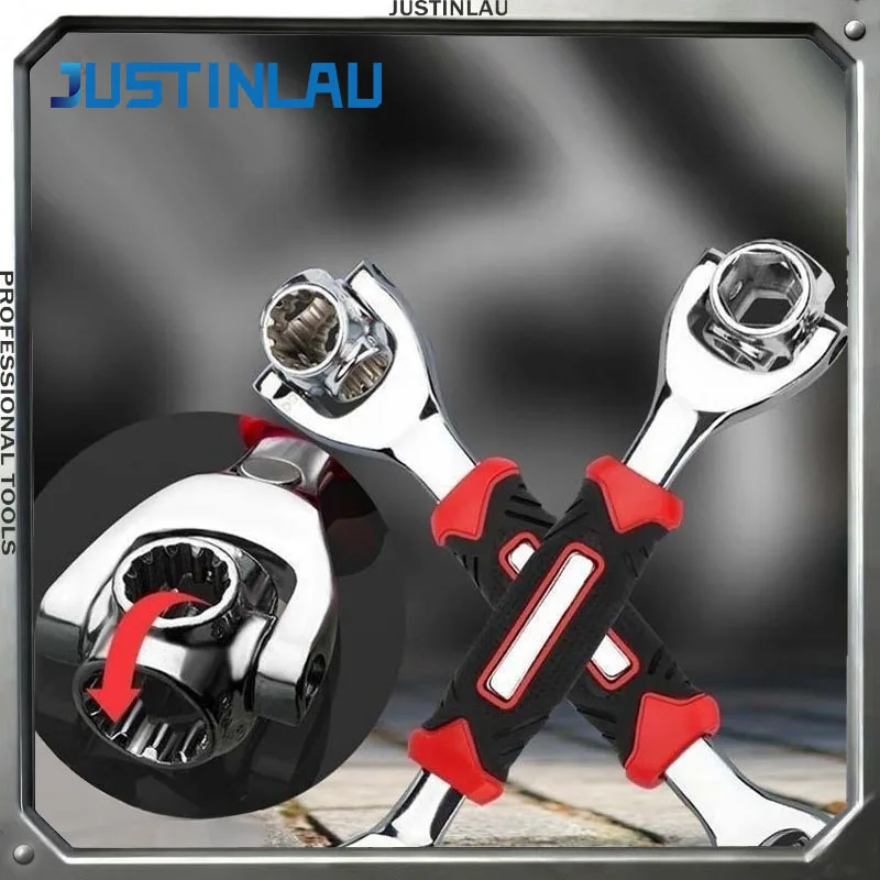 JUSTINLAU 1PC 8-19mm Multi Purpose Sleeve Wrench Tool 52 in 1 Toothed Multi Purpose Wrench Socket Metric Imperial 360 Degrees