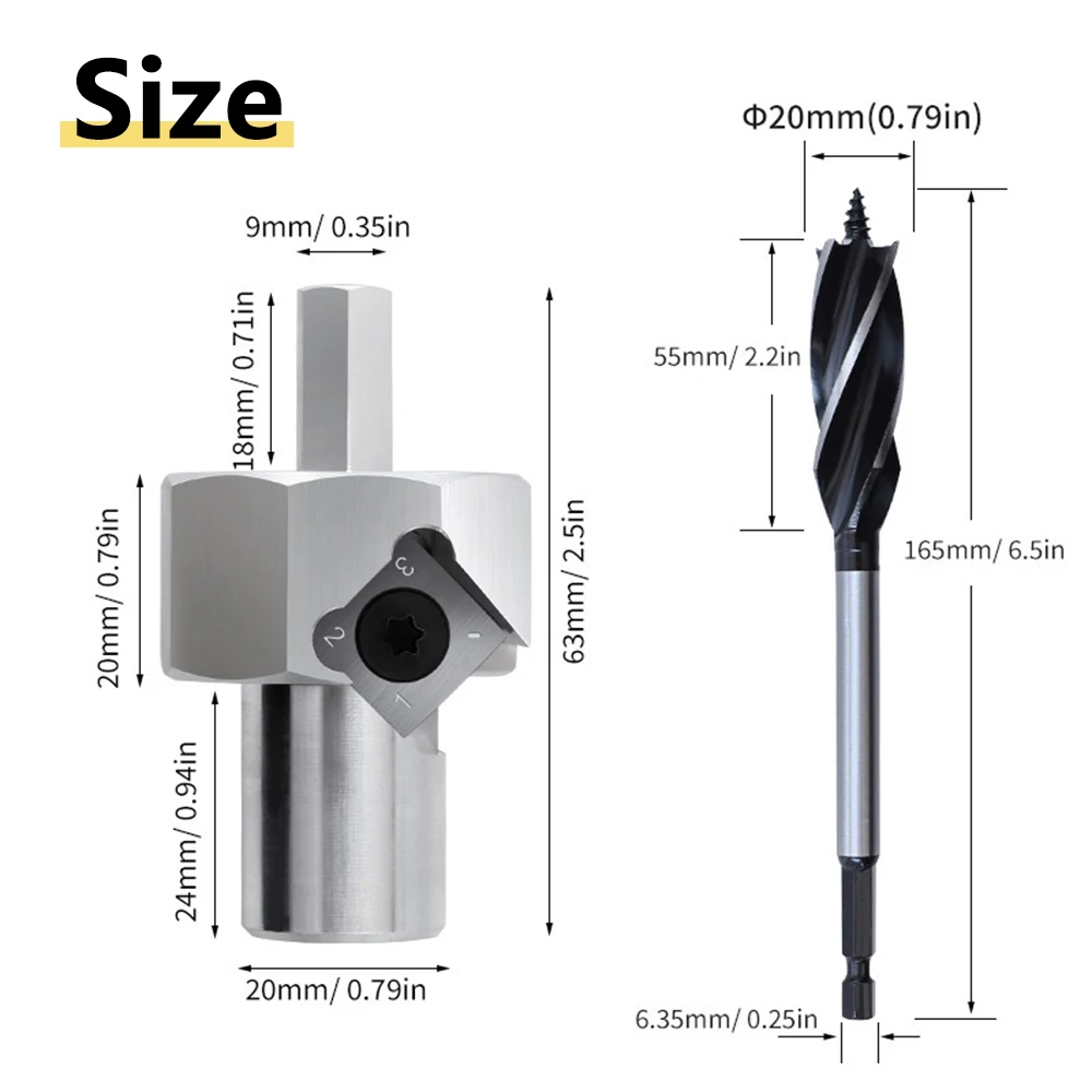 Heißer 20mm Hund Loch Fase Reibahle Werkzeug Set Entgraten Trimmer Bohrer Schaft Hund Löcher Poliert Finish Werkzeug für elektrische Bohrer – Detail 2