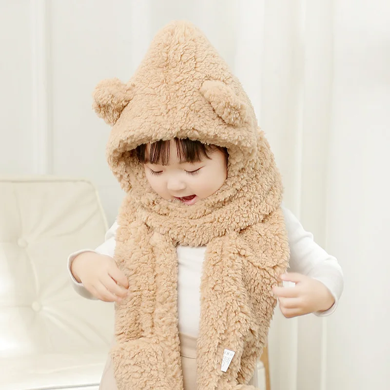 Gorro de invierno para niñas y niños, bufanda cálida, gorro con capucha con orejeras gruesas para niños de 1 a 3 años