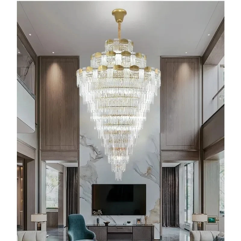 

Modern Duplex Villa Living Room Crystal Chandelier Large Led Crystal Lights Luxury Stairs Hall Ceiling Hanging Lamps Home Decor