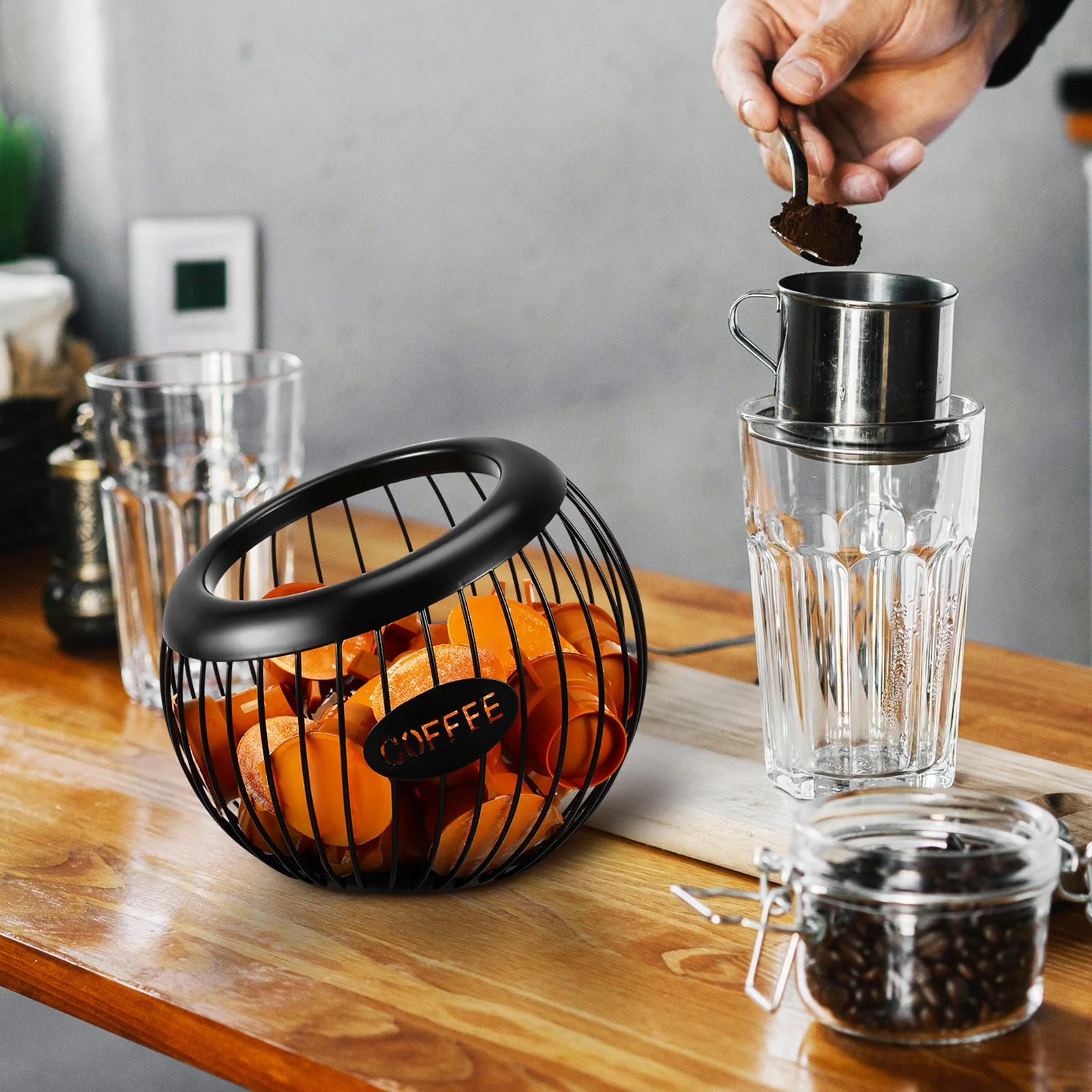 

Pod Storage Basket Organizer Countertop Holder Coffee Capsule Container Tea Bag Holder Fruit Display