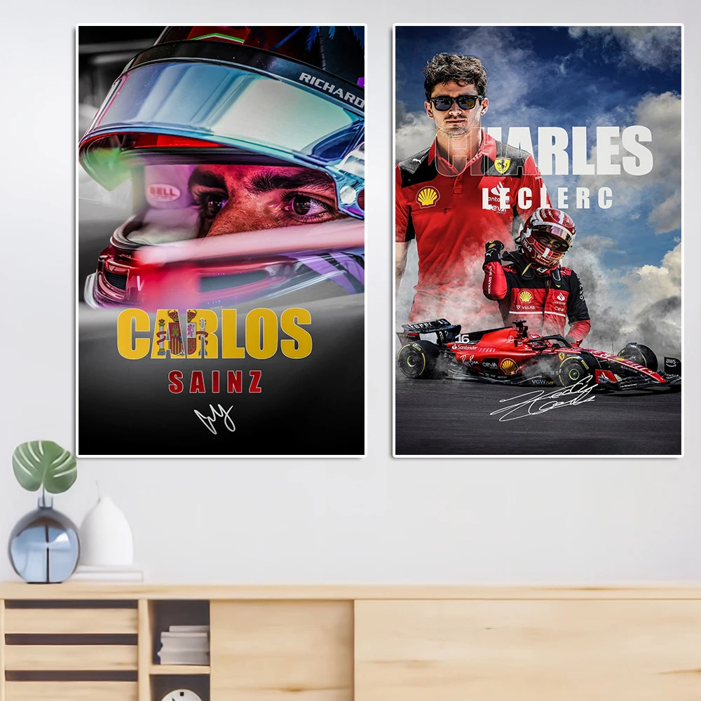 Formula Charles Leclerc Racing Poster Carlos Sainz Portrait Canvas Painting Luxury Sports Car Wall Art Living Room Home Decor