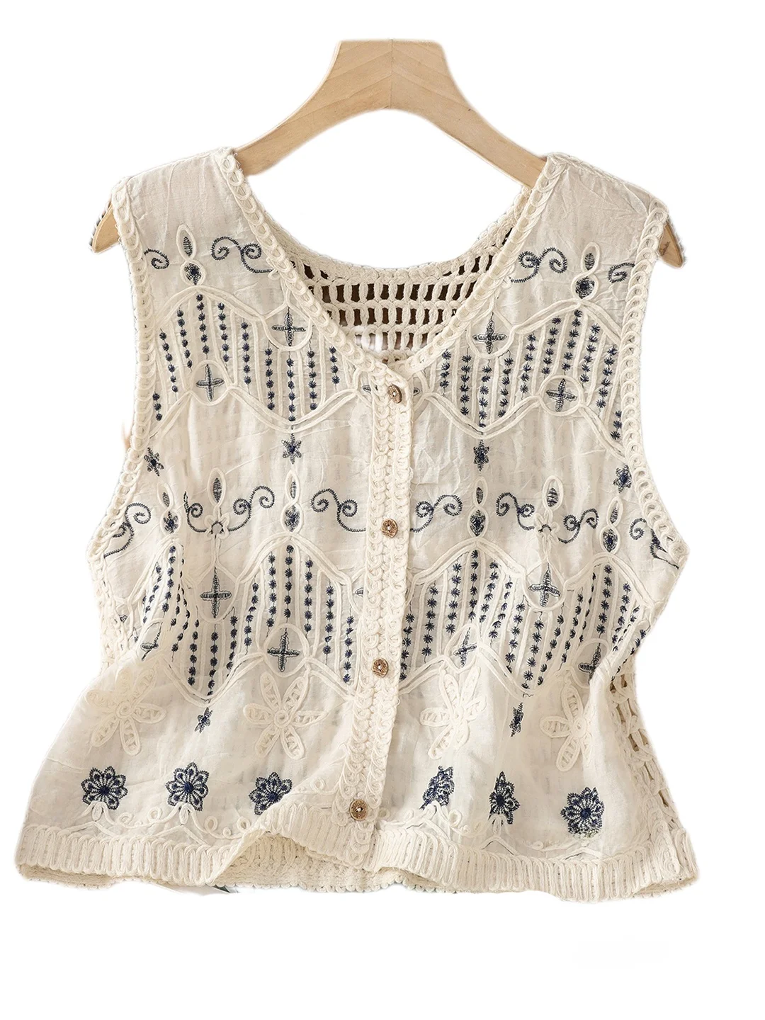 

Женский ажурный жилет с вышивкой Ele, свободный утягивающий многослойный жилет с v-образным вырезом, летняя мода для поездок на работу