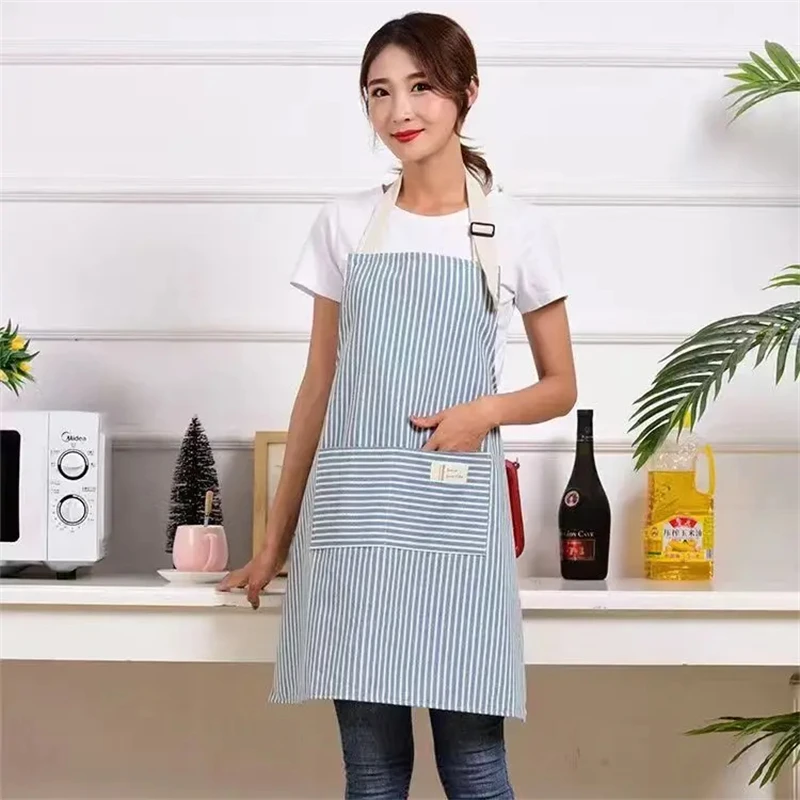 Kitchen Apron Fashionable Linen Striped Aprons For Restaurant Work Chef Waiter Adjustable Size Household Kitchen Cleaning Apron