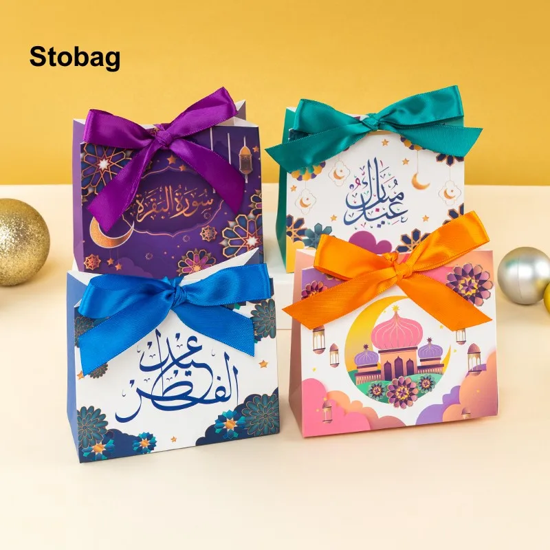 

StoBag-Kraft Gift Box Kraft Package Ribbon Candy Cookies Chocolate Handmade Favor Party Happy Ramadan Kareem Kids 10Pcs