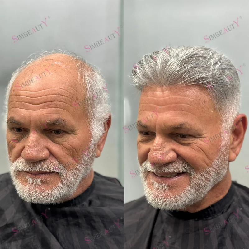 Old Men's Undetectable 100% Human Hair Grey 1B65 1B80 1B50 Hairpieces Natural Hairline Invisible Thinnest Skin Base Men Toupee