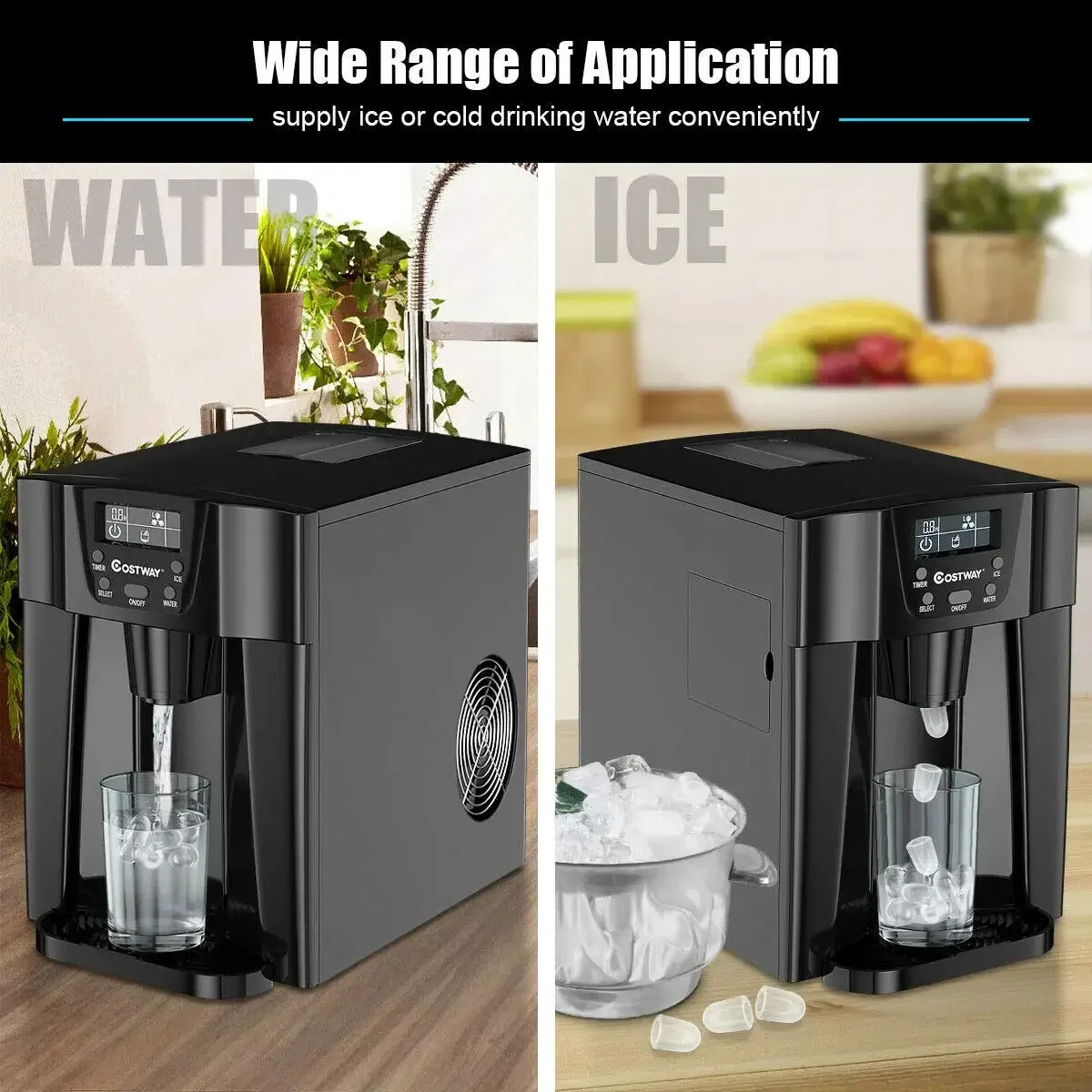 COSTWAY 2 in 1 Countertop Ice Maker with Built-in Water Dispenser, Produces 36 lbs Ice in 24 Hours, Ready in 6 Mins