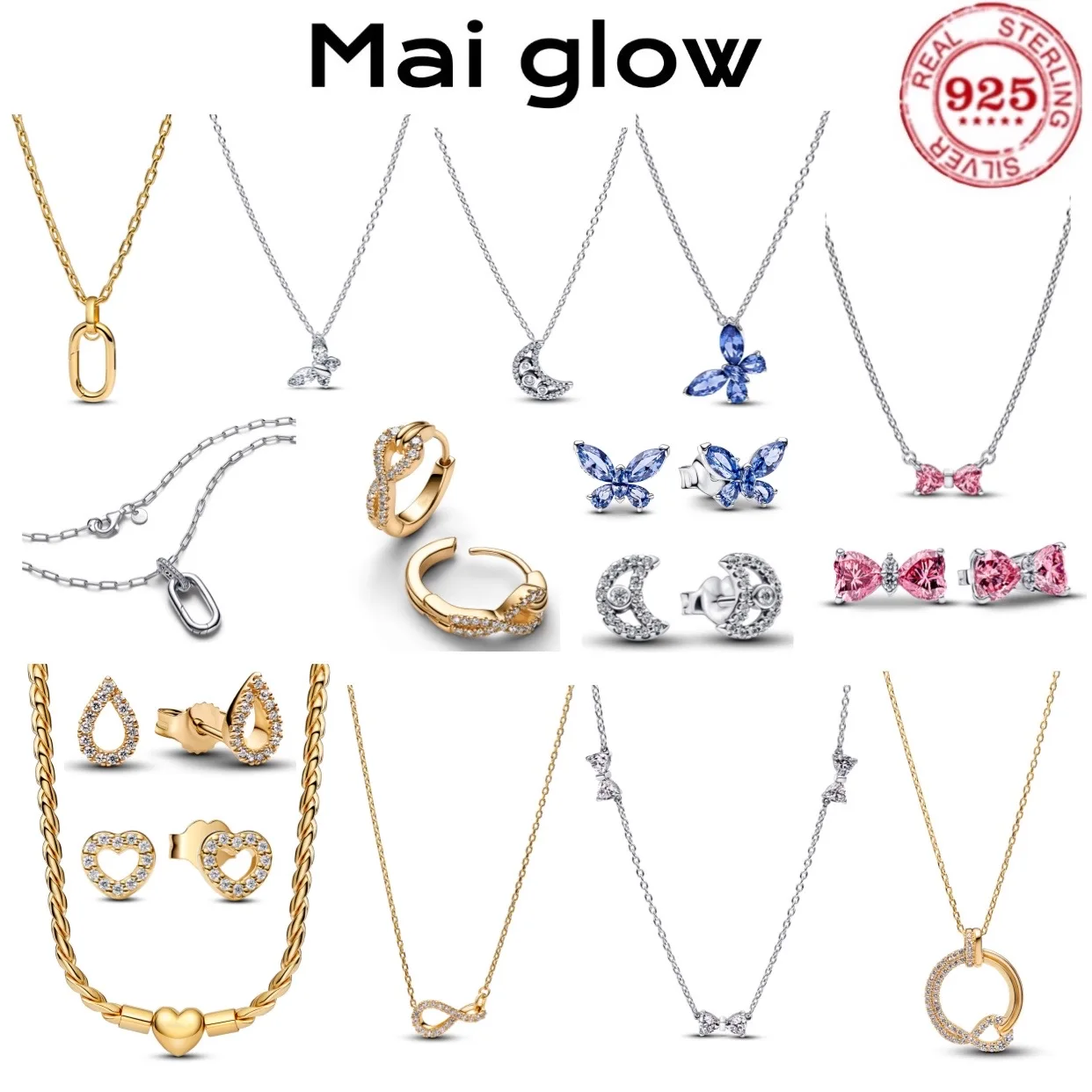 

2025 925% sterling silver fashionable heart-shaped water drop butterfly necklace stud earrings exquisite fien jewelry for women