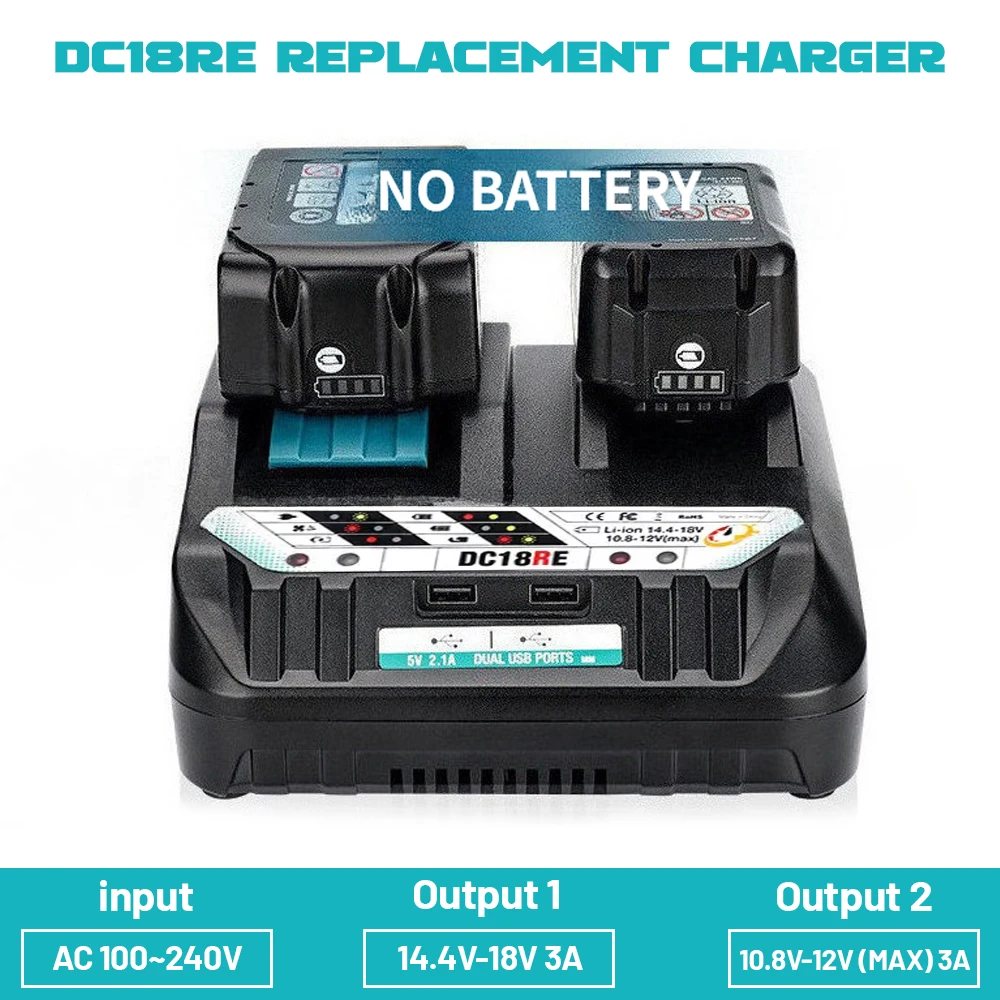 

DC18RE Зарядное устройство для литиевой батареи Портативная зарядка для Makita 18 В 14,4 В 10,8 В 12 В литий-ионные инструменты BL1830 BL1430 BL1016 BL1021 BL1041