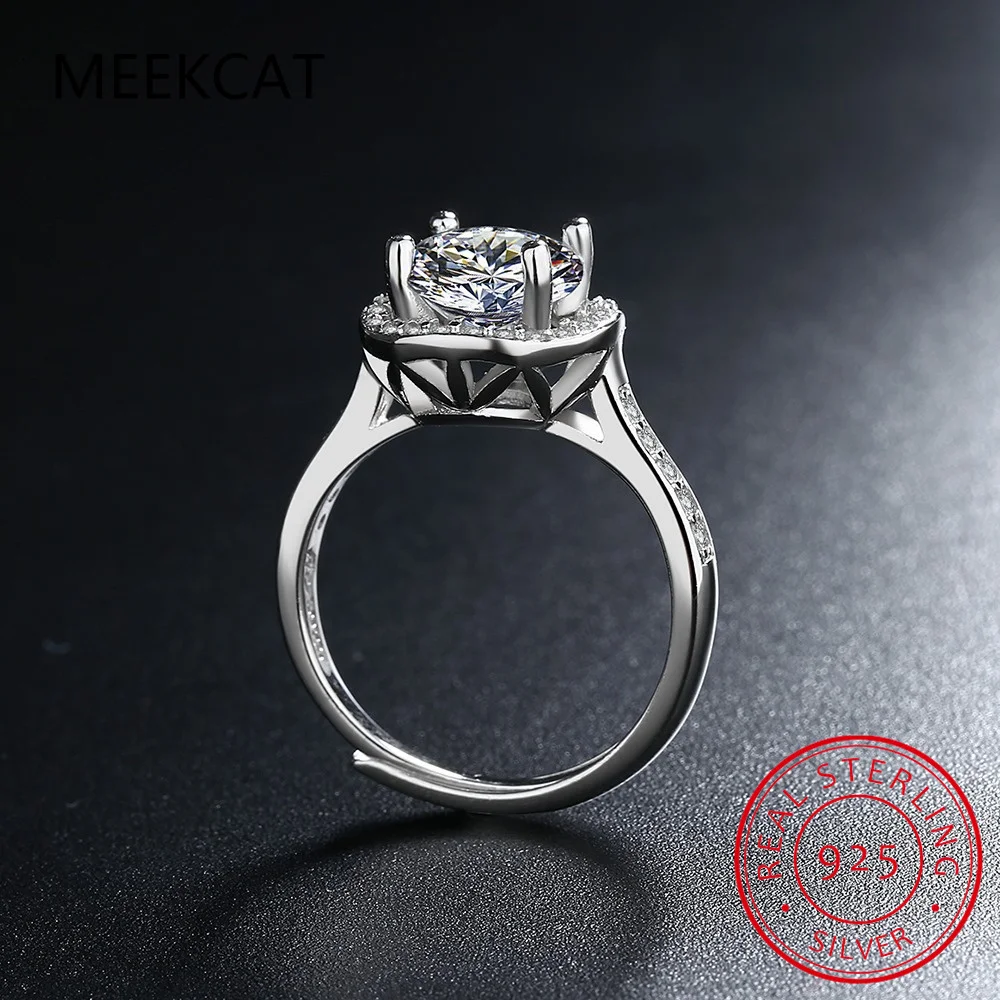 2CT D اللون مويسانيتي حلقة مستديرة s925 فضة بريليانت الماس هالة خواتم الخطبة للنساء غرامة مجوهرات هدايا