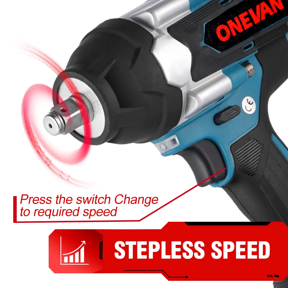 ONEVAN 1800N.M Brushless Electric Impact Wrench Screwdriver 3Gear High Torque Cordless Wrench Power Tools for Makita 18V Battery