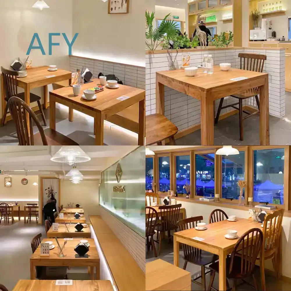 Japanese Style Korean Cuisine Solid Wood Dining Table for Snack Bar Fast Food Restaurant Malatang Noodle Shop Old Style Cafe