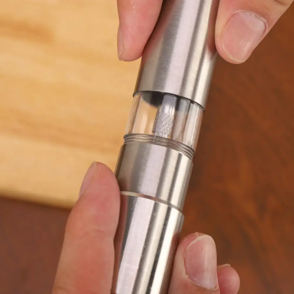 Premium Salt Pepper Grinder Set Stainless Steel Salt Pepper Grinder Set Refillable Thumb Pump Spice Mill Modern Push Button Herb