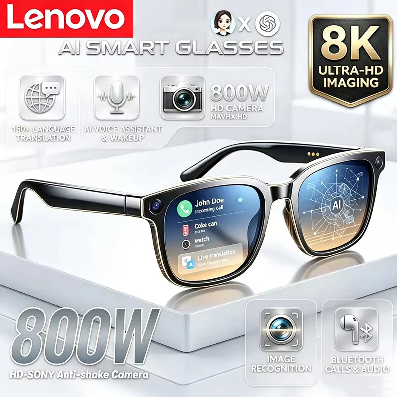 Умные очки Lenovo AI с камерой, записью видео, переводом на 100+ языков, функцией Bluetooth-звонков и воспроизведением музыки, мотоциклетные солнцезащитные очки