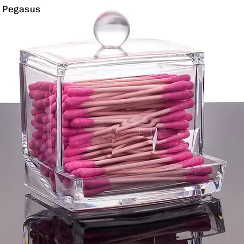 [S]Acrylic Cotton Swabs Storage Holder Box Portable Transparent Makeup Cotton Pad Cosmetic Container Jewelry Organizer Case