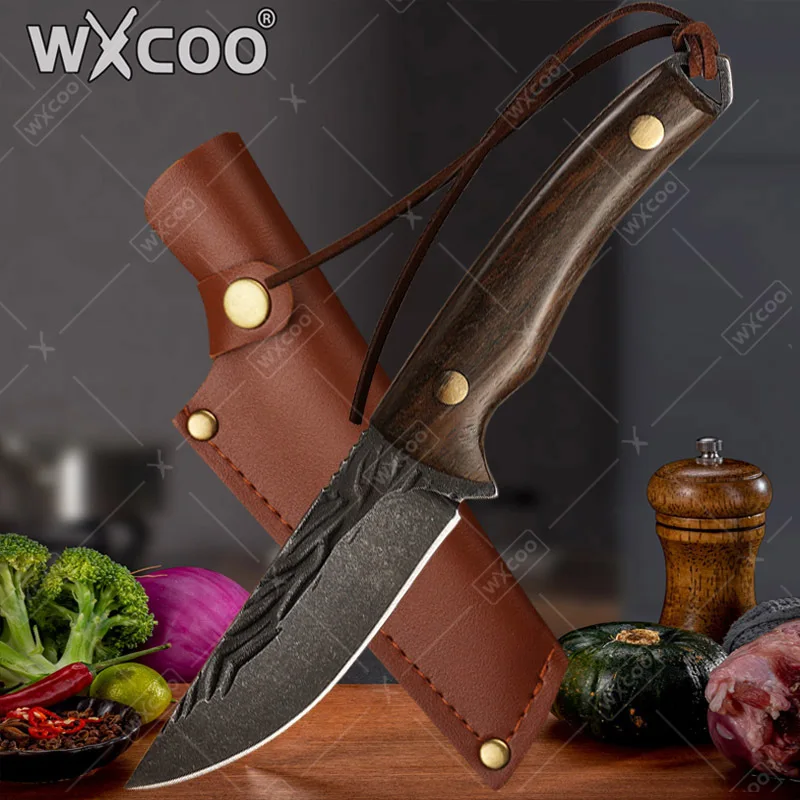 WXCOO Stainless Steel Forged Kitchen Knife Chef Boning Knife Wooden Handle Meat Cleaver Fruit Utility Knife Cooking Tools