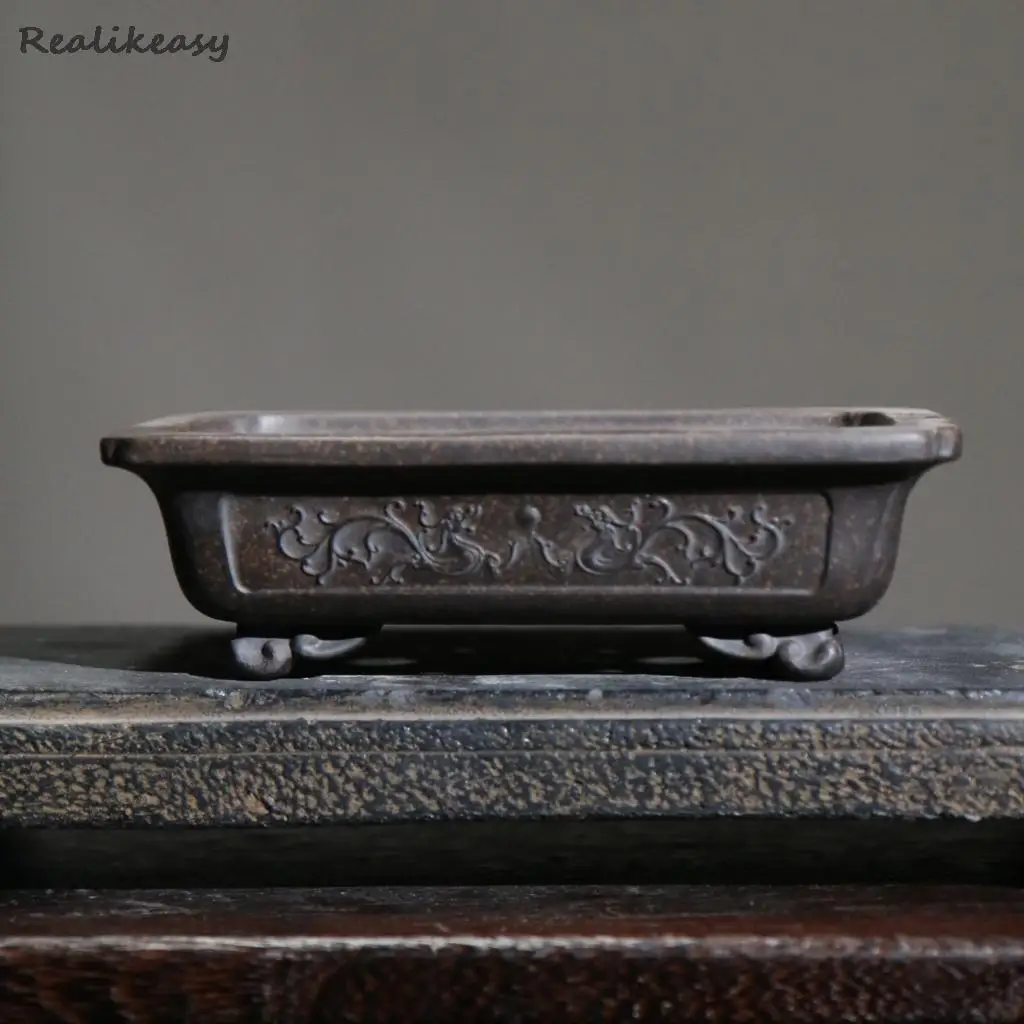 

Сплошной цвет, фиолетовый песочный цветочный горшок, традиционный маленький цветочный горшок с отверстиями, китайский стиль, дзен, украшение для рабочего стола, цветочный горшок LC319