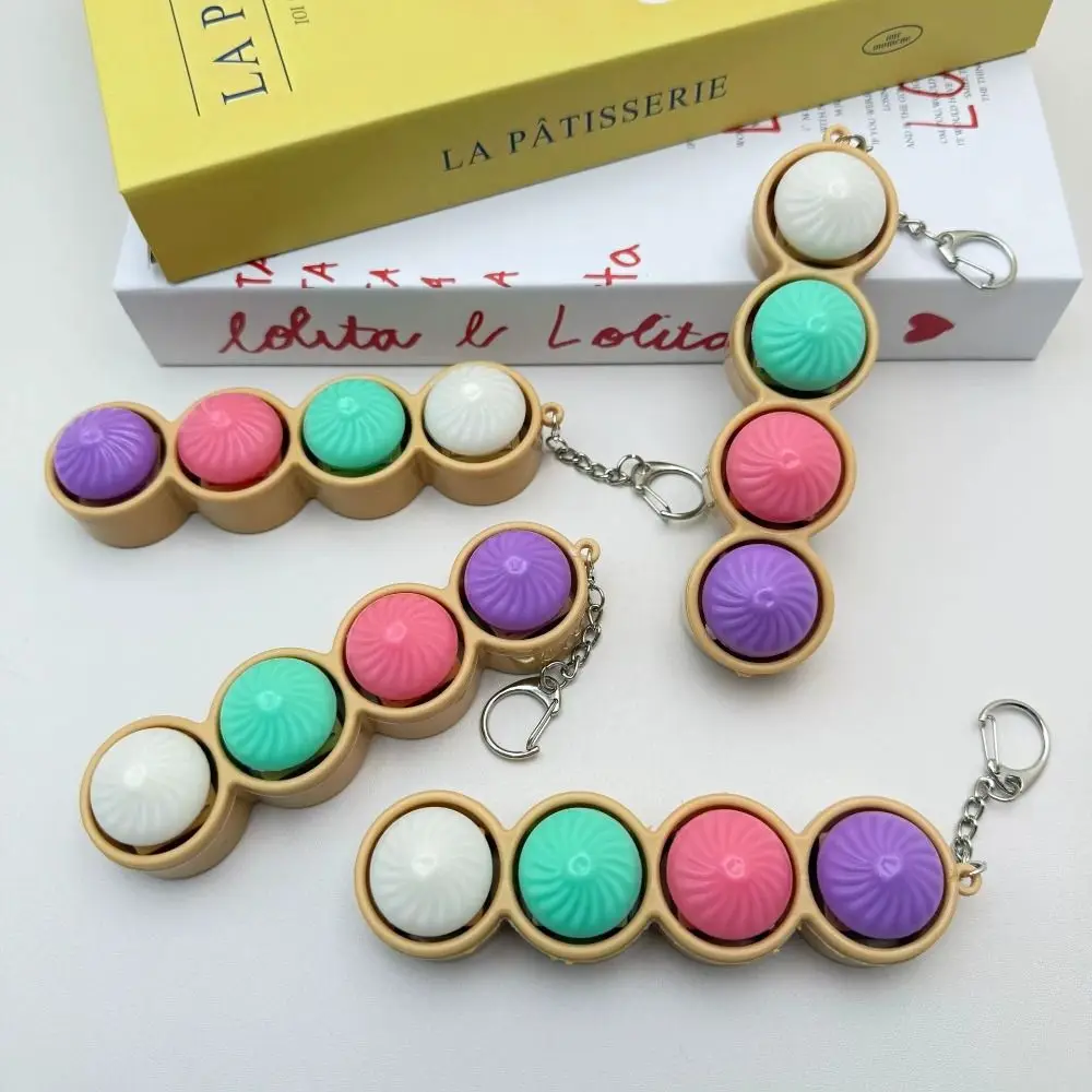 2-in-1 Fidget Spinner Keychain Steamed Bun Spinning Top Push Button Sensory Bun Keyboard Hand Relax Fidget Clicker Keychain