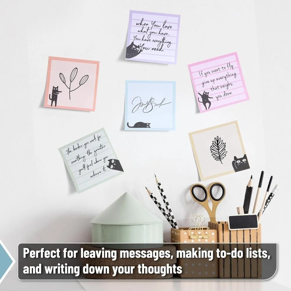 9pcs Set Portable Black Cat Sticky Notes Random Patterns Sticky Backing Self-Stick Note Pad Macaron Style Memo Pads Student