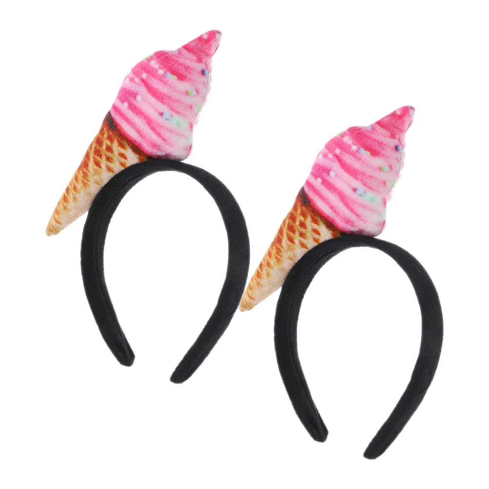 2 Pcs Donut Ice Cream Headband Woman Food Hat Headpiece Fabric Halloween Hair Accessories