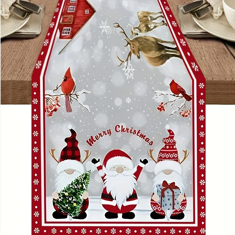 Christmas Santa Reindeer Design Linen Table Runners Holiday Party Decor Winter Farmhouse Dining Table Runners Xmas Decorations