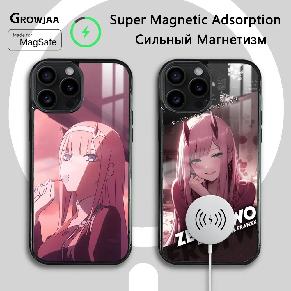 Anime DARLING FRANXX zero two Phone Case For iPhone 16 15 14 13 12 11 Pro Max Plus Mini Magsafe Mirror Wireless Magnetic Cover