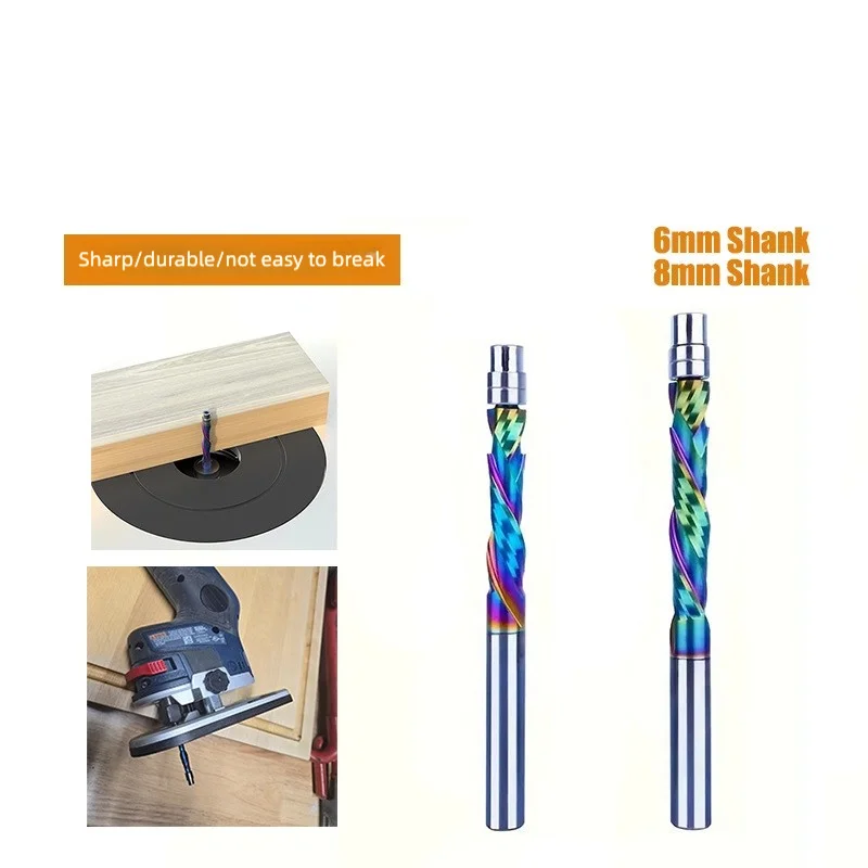 

8MM Router Bits Shank Woodworking End Mill DLC Coating Solid Carbide Bearing Guided Milling Cutters 2 Flutes Spiral Flush Trim