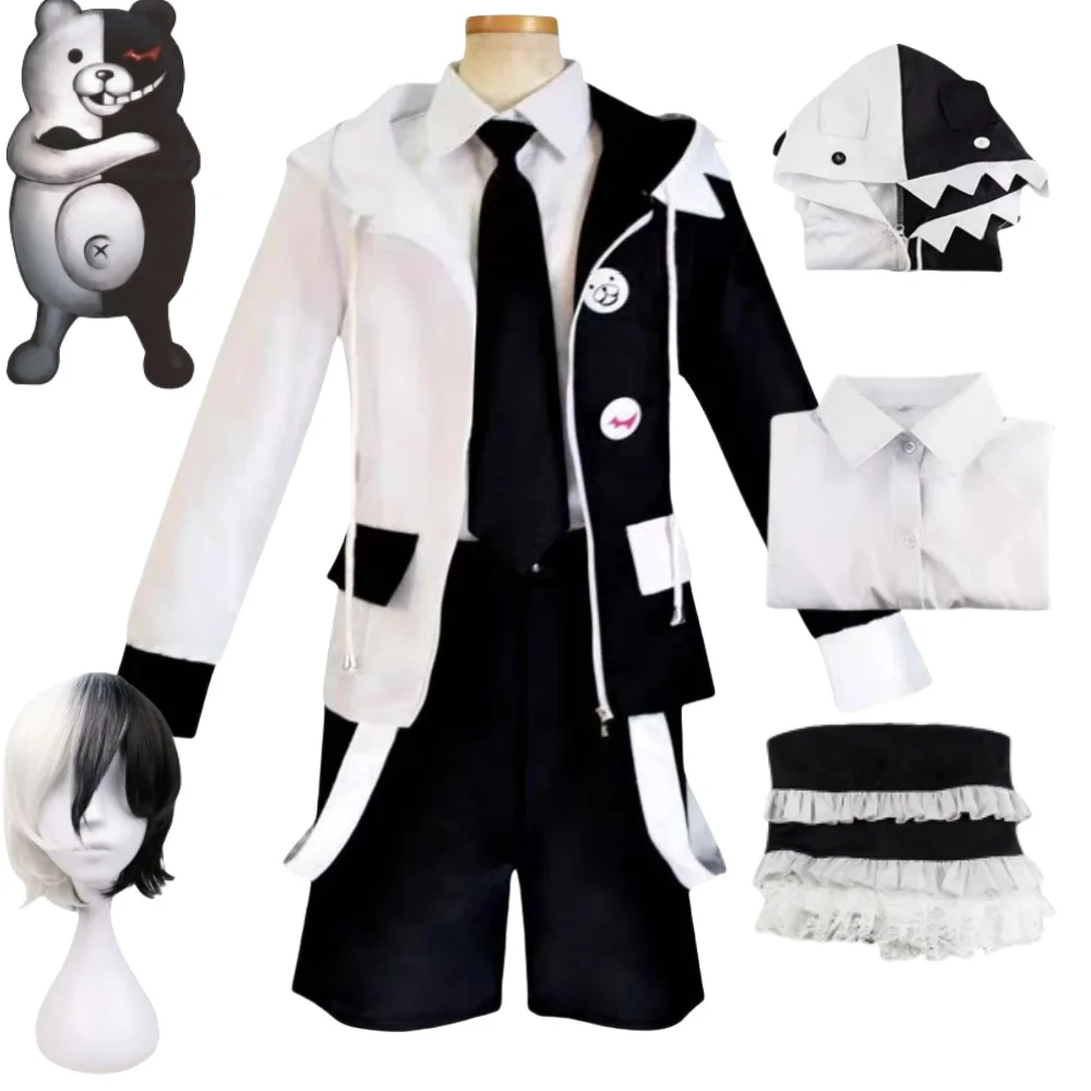 Monokuma Cosplay Costumes Danganronpa Anime Doll and Robert Half Black and Half White The Incarnation Of Evil Cosplay