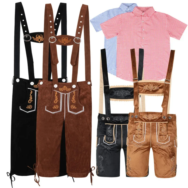 

2023 Mens Oktoberfest Suspender Lederhosen Pants Shirt Rompers Outfit Germany Tradition Bee Party Outfit Halloween Beer Costume