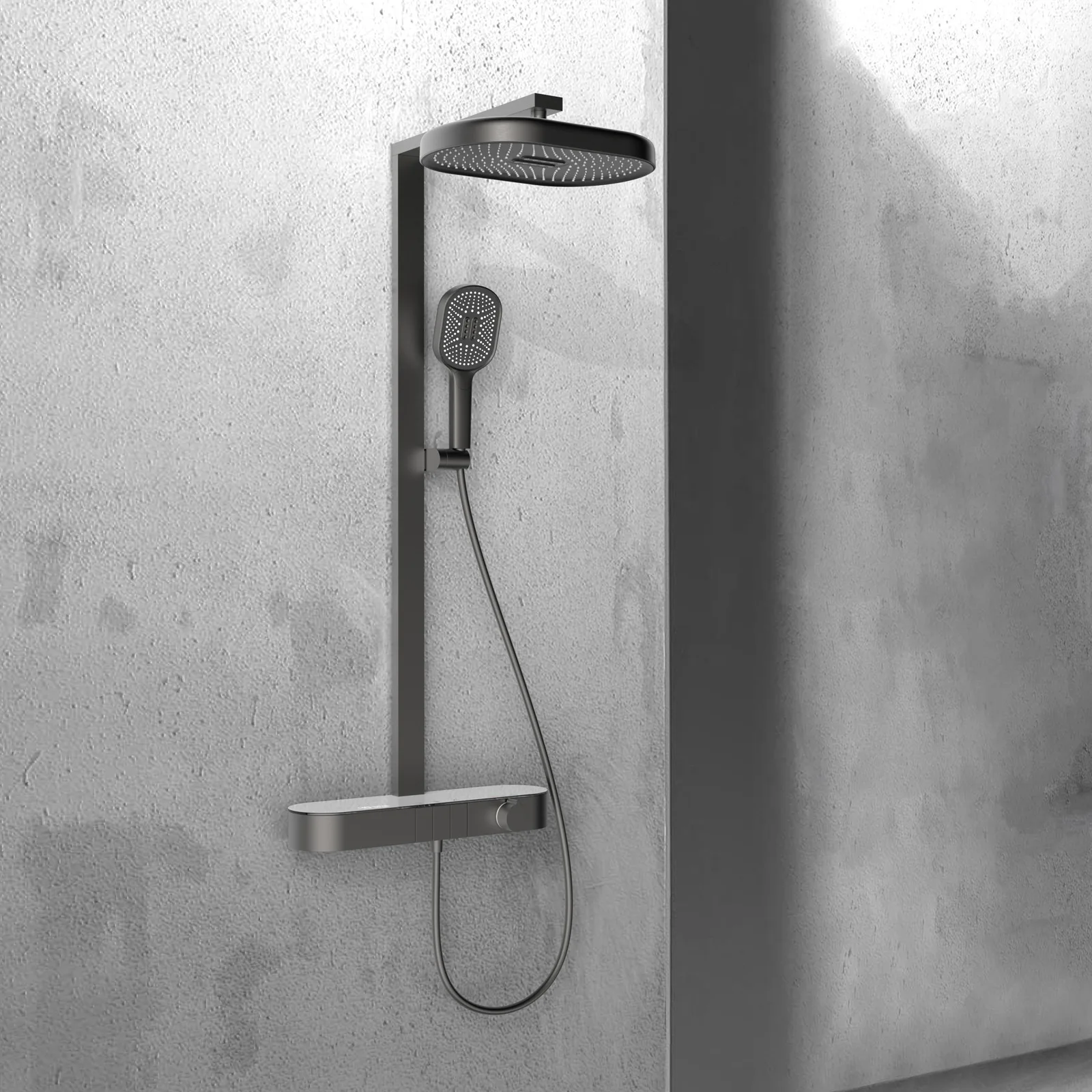 New Intelligent Constant Temperature Digital Boosting Shower Set Bathroom Piano Button Shower Gun Gray Belt LED Atmosphere Light