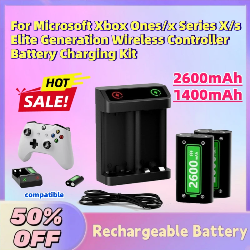 

New 2600mAh 1400mAh Batteries for Microsoft Xbox Ones/x Series X/s Elite Generation Wireless Controller Battery Charging Kit