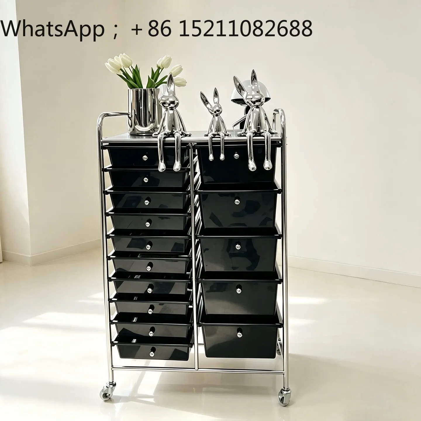 SCY mobile chest drawer cosmetic storage cabinet living room bedroom snacks black locker view 2