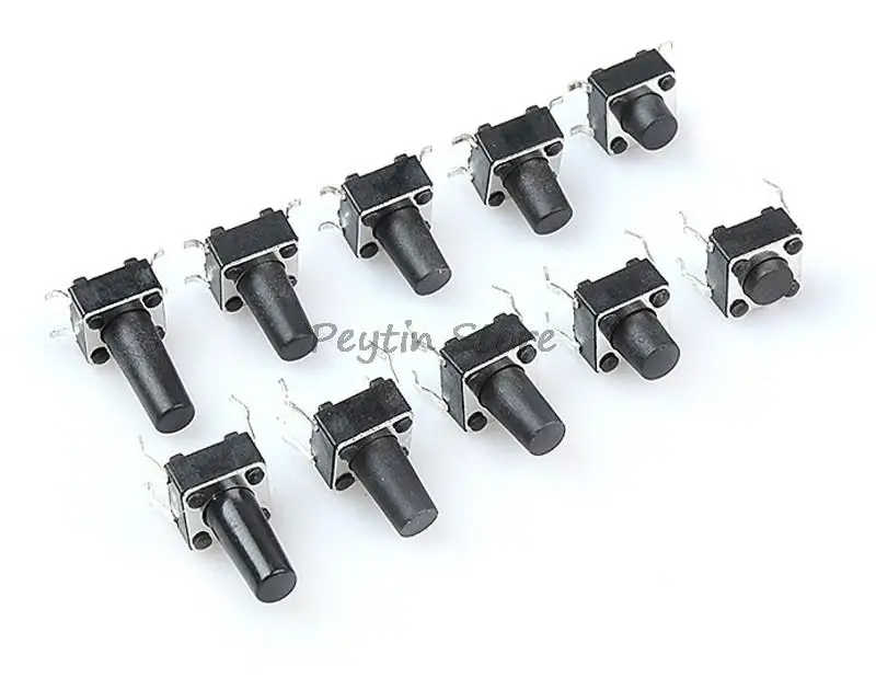 20Pcs 6x6x4.3/5/6/7~15mm 4-pin Patch or In-line Inching Button Touch Switch