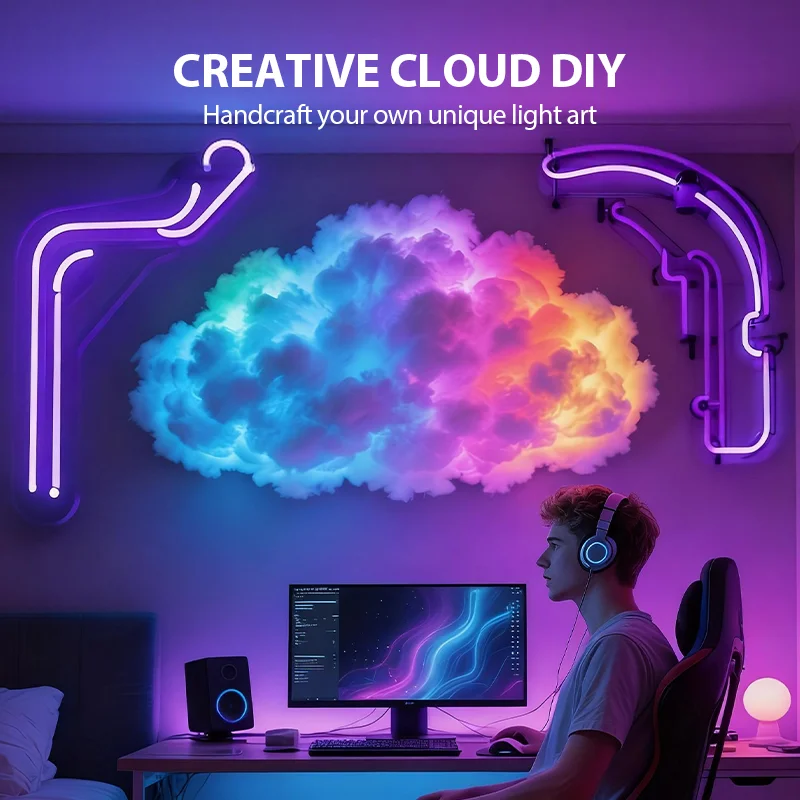 

3D Thunder Cloud LED Ambient Light Пульт дистанционного управления и управление через приложение DIY Лампа с изменением цвета для игровой комнаты Party Club