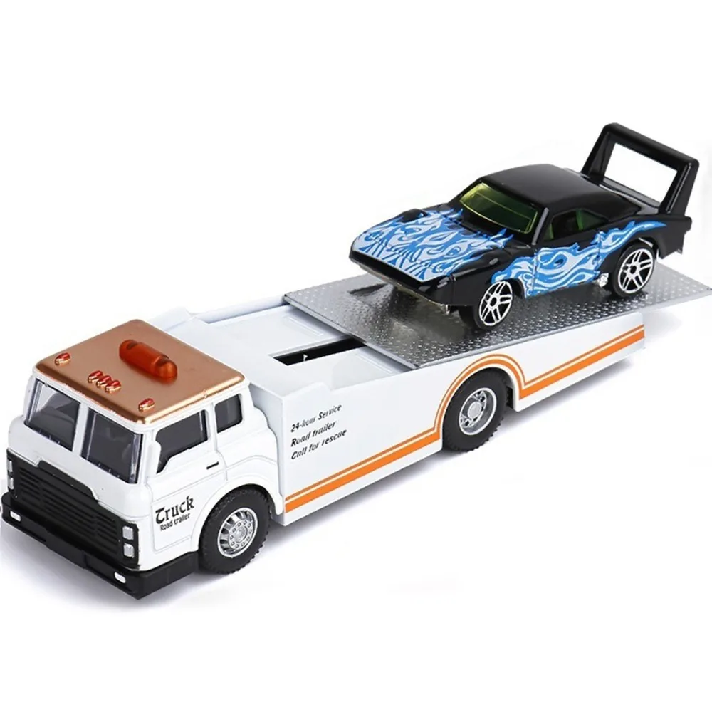 Scale 1:64 Alloy Trailer Model Diecast Metal Movable Joint Rescue Engineering Vehicles Sliding Transport Vehicle