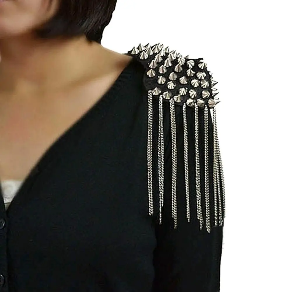 Clothing Accessories Punk For Coat Tassel Metal Epaulet Fringed Shoulder Stamp Rivet Shoulder Pad Brooch Dress Decoration