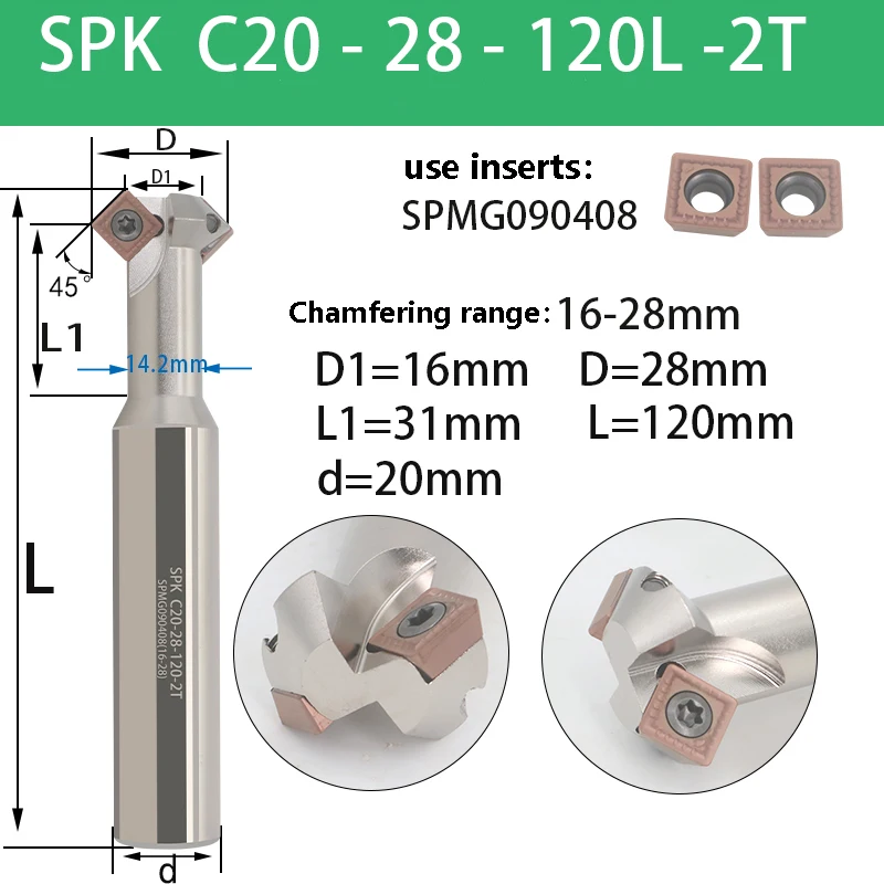 LIHAOPING 45 Degree SPK C20-25-130 Chamfering Milling Tools Cutter Knife Lathe Machine Endmill Carbide Inserts SEKT SEHT SPMG