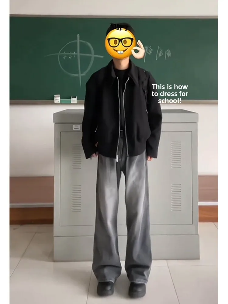 

Мужские джинсы Slim Fit с прямым кроем и двумя цветами, осенне-зимние, в американском уличном стиле, крутые брюки, расклешенные джинсы черного цвета