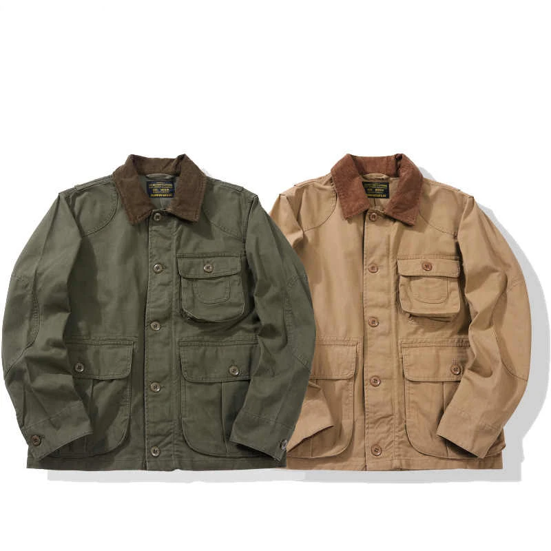 

Japanese Retro Corduroy Collar Multifunctional Jacket Men's Three-dimensional Pocket Workwear Fishing Jacket