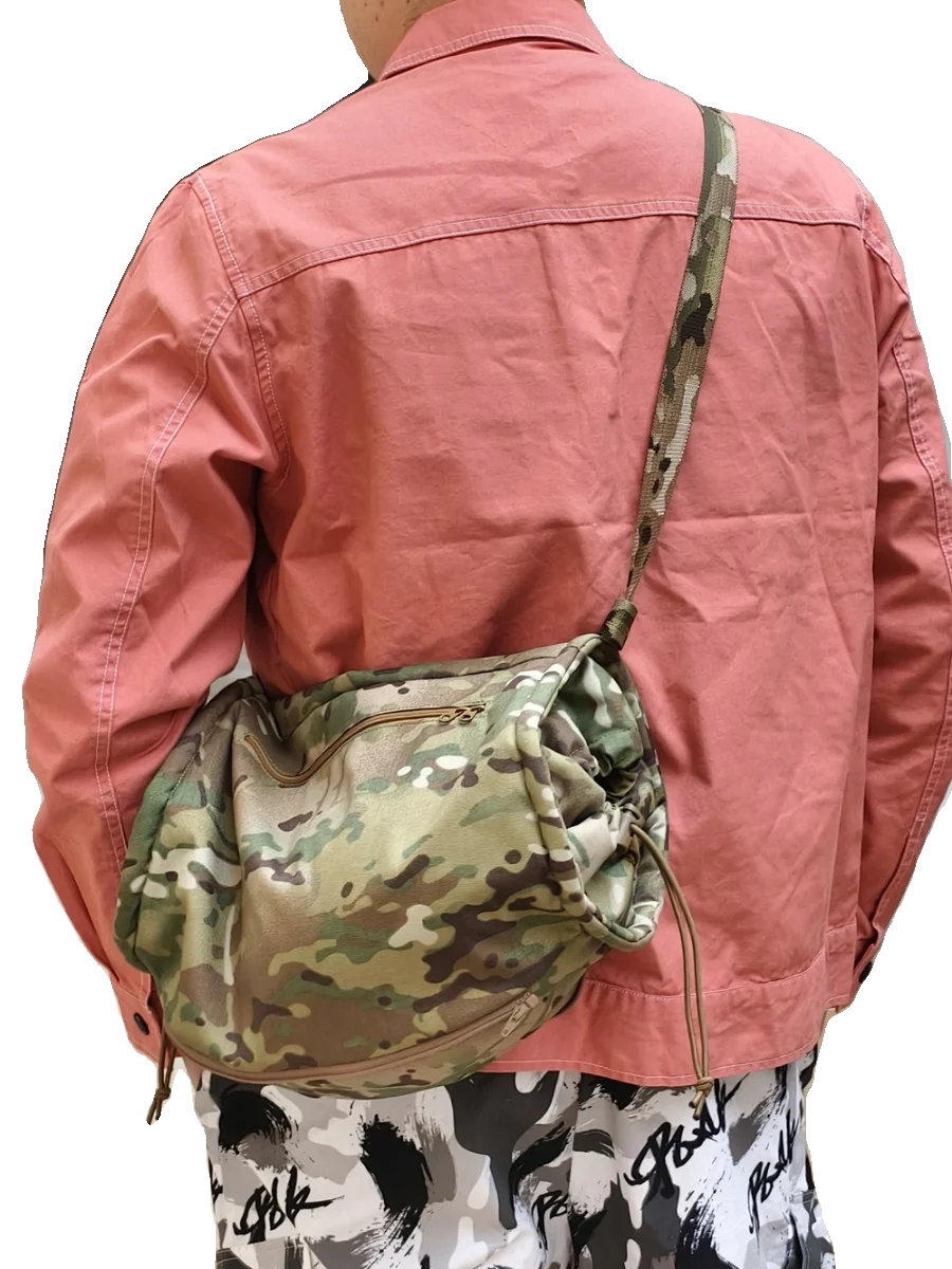 MultiCam Camouflage Bag Grab Fleece Warm Crossbody Bag Draw String Storage Bag Travel Single Shoulder Tactical Casual Fashion