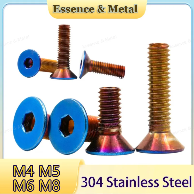 304 Stainless Steel Titanium Blue Countersunk Head Hexagon Socket Bolts M4M5M6M8 Countersunk Head Steering Wheel Screws DIN7991