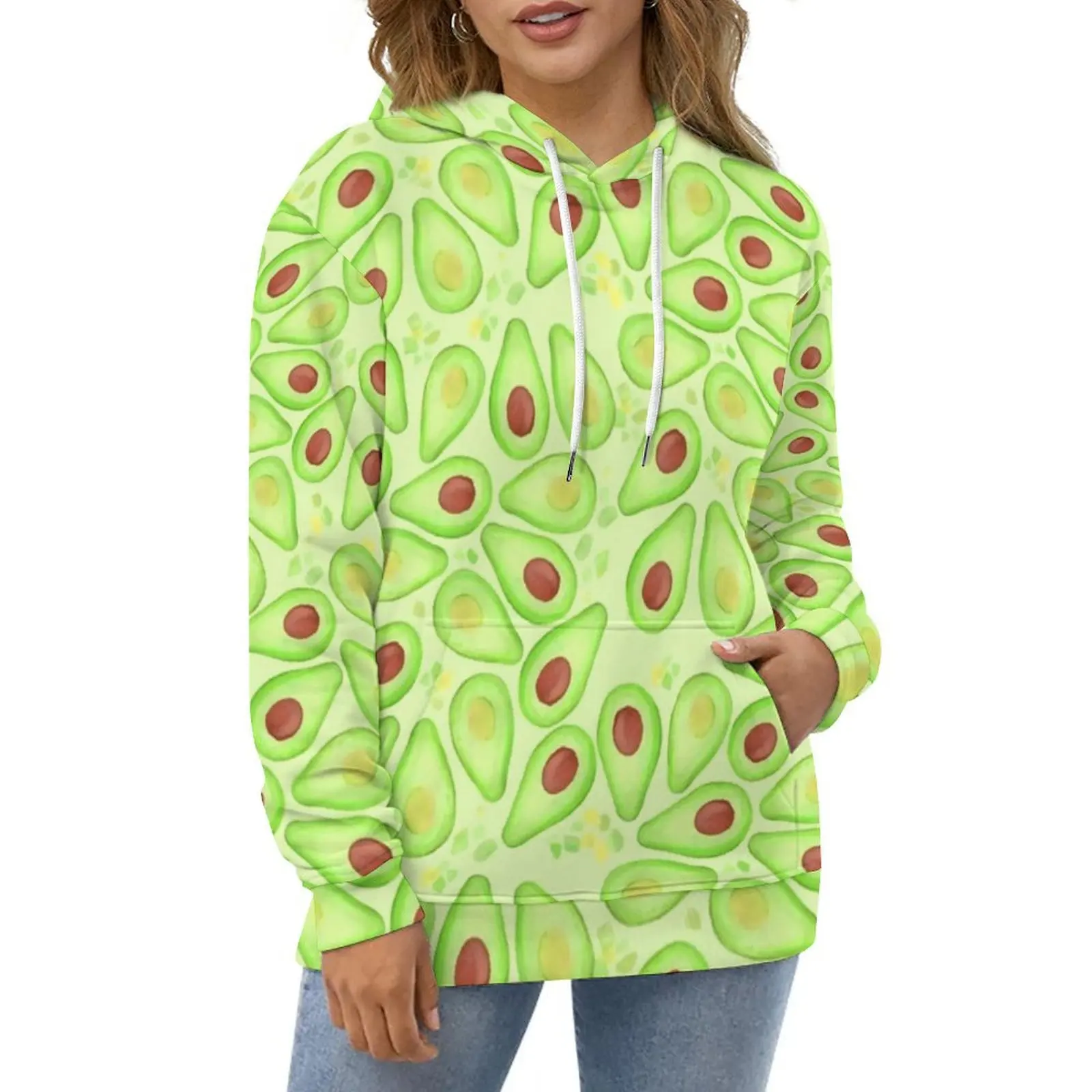 Avocado Party Casual Hoodies Funny Fruit Print Elegant Graphic Loose Hoodie Winter Long Sleeve Classic Oversize Top