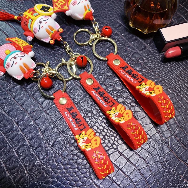 Handmade DIY Craft Rhinestone Lucky Cat Tassels Cartoon Cat Keychain Cute Bag Charm Holder Cartoon Resin Key Chain K4885