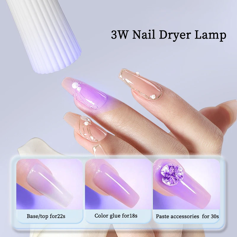 3W tragbare Mini-Nageltrocknerlampe UV-LED-Nagellicht zum Aushärten aller Nagelgel USB wiederaufladbares Nail Art Tool Home Travel Use