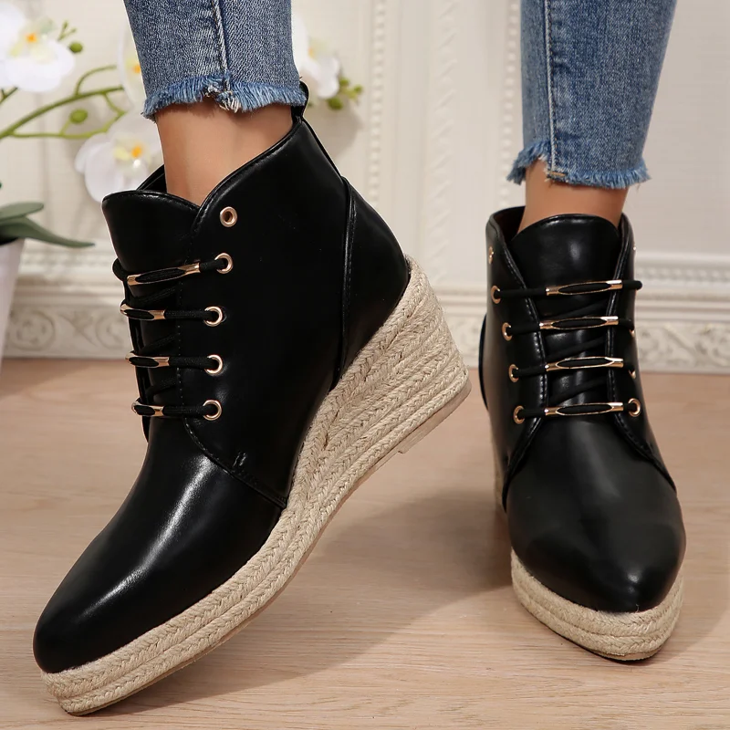 Women Thick Soles Pointed Wedge Boots Female Autumn Fashion Punk Goth Platform Heels Wedge Women Boots Casual Goth Punk Size 42