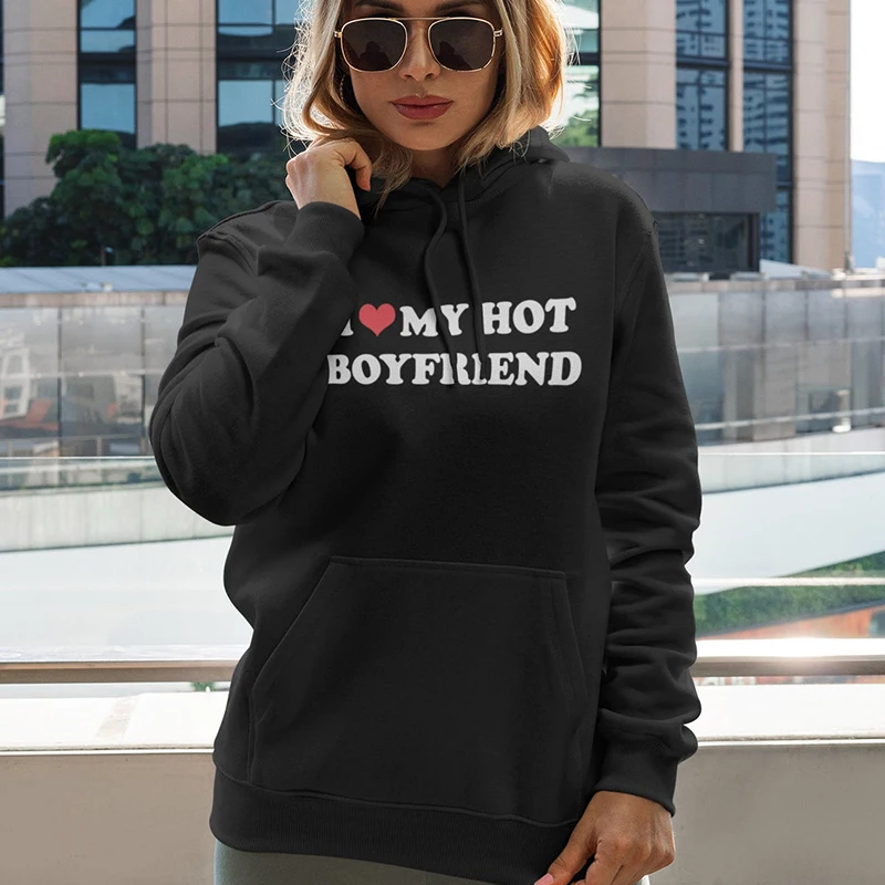 

I Love My Hot Boyfriend Funny Letters Red Heart Love Printed Women Hoodies Loose Pullovers Long Sleeve O Neck Graphic Jumpers